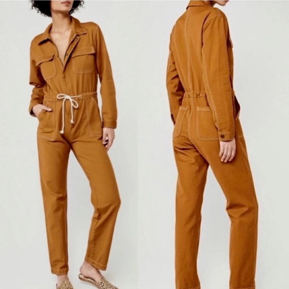 Abercrombie & Fitch Women Jumpsuits Denim Half-Zip Mustard Brown Romper Size S